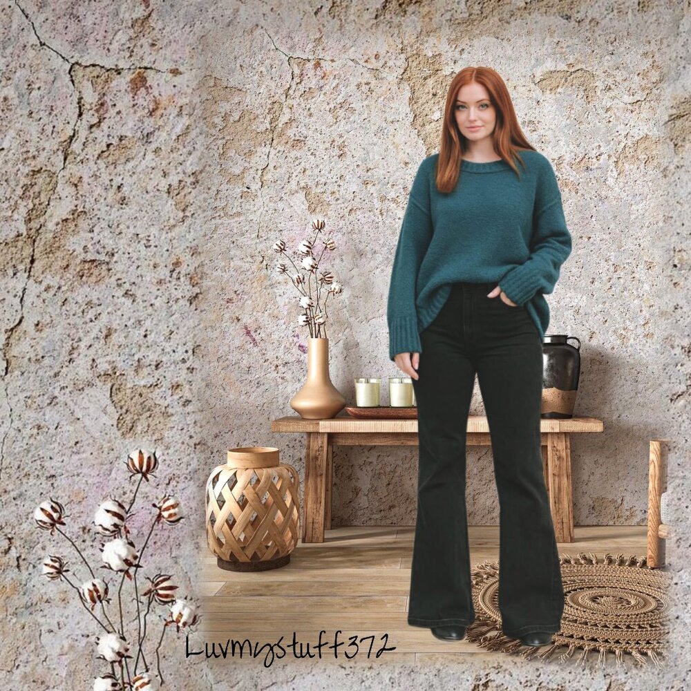 Cute Turquoise (Blue/Green)Sweater with Fun Seam Detail on Back & Sleeves